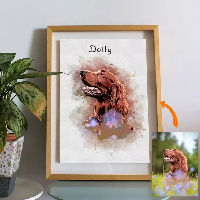 Cadeau commémoratif pour animaux de compagnie Portrait personnalisé - Toile personnalisée pour chien et chat de photo - Art aquarelle pont arc-en-ciel