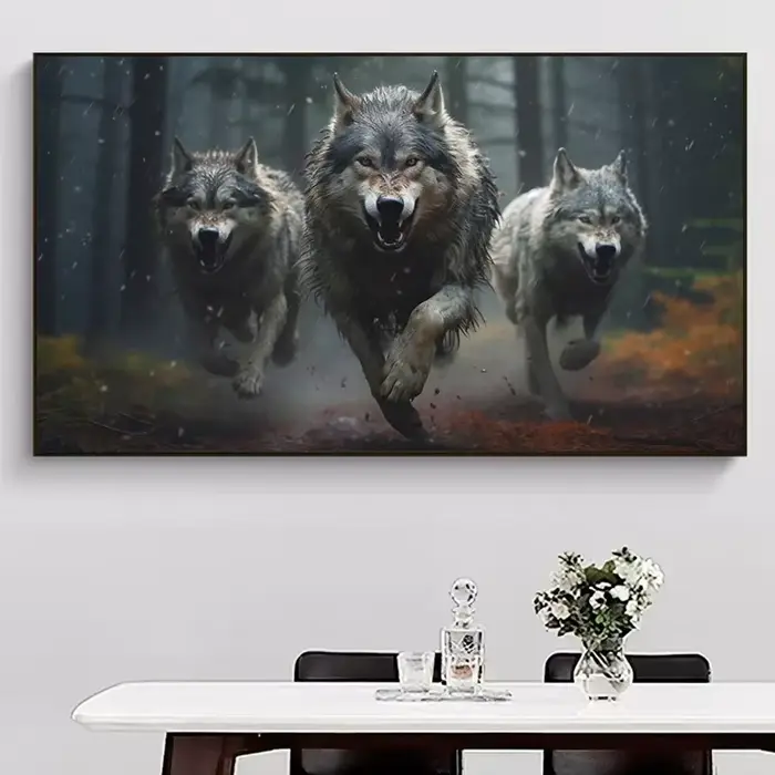 Affiche murale sur toile avec loup en cours d'exécution hurlant quelque part