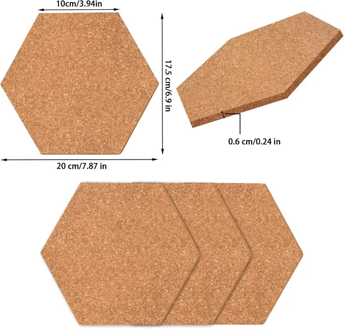 3/6 panneaux hexagonaux en liège – Panneaux en liège autocollants