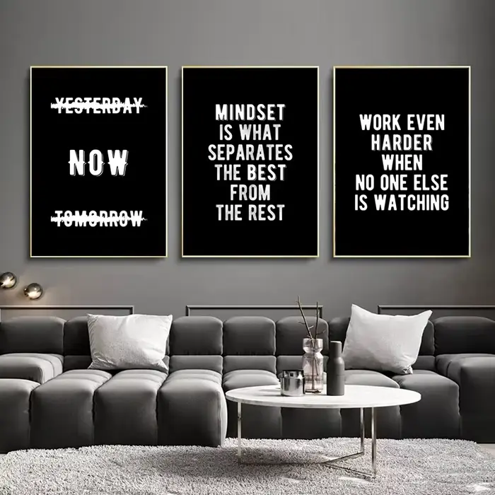 1 peinture sur toile, lettres inspirantes en noir et blanc