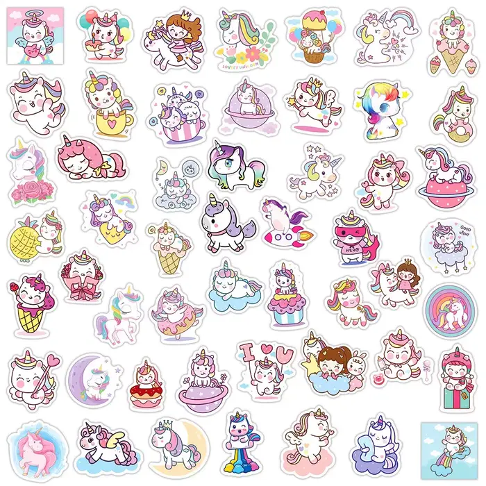 Autocollants licorne de dessin animé mignon