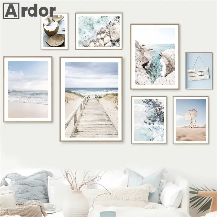 Affiche de coquille de plage de vague de mer bleue