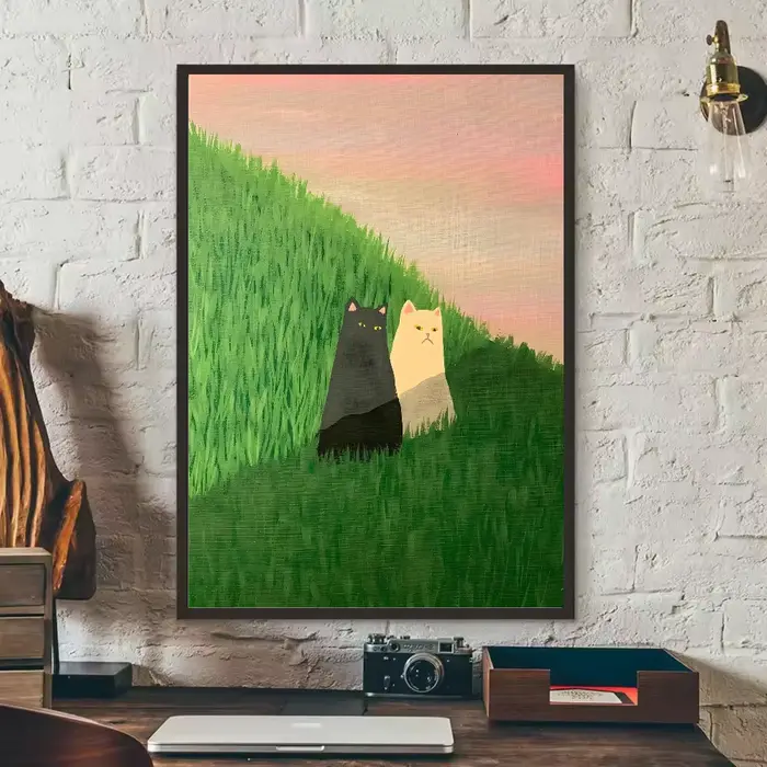 Affiche de chat d'amoureux drôle et mignon, mur collant d'art HD, imperméable, décoration esthétique