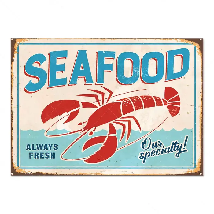 Affiche de fruits de mer Vintage, poisson crevettes, homard, pêche des années 50, style restaurant, 