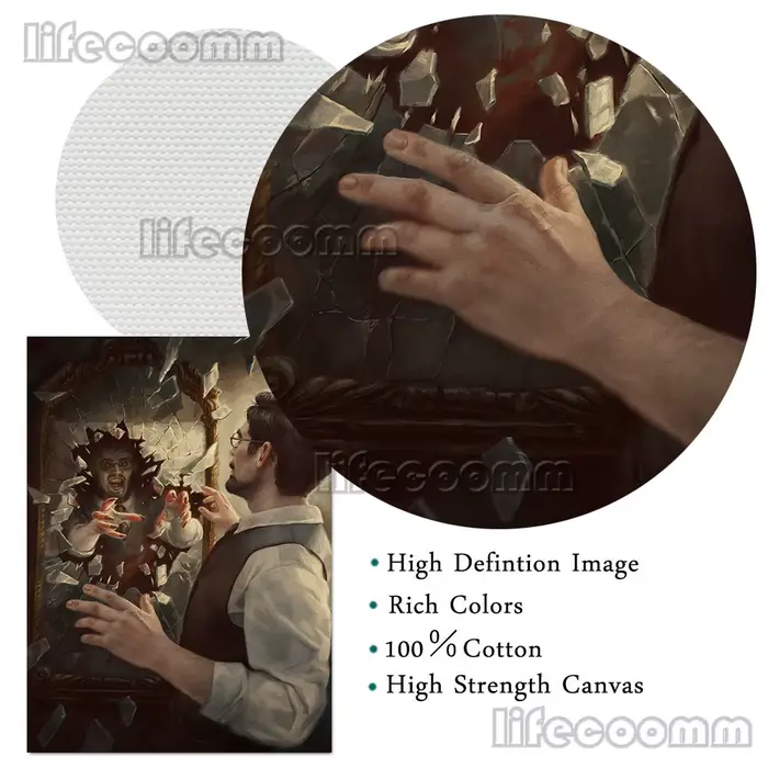Toile d'art mural Vintage le monstre dans le miroir