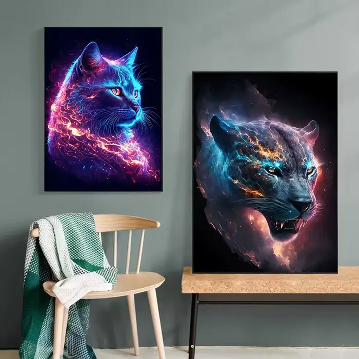Peinture sur toile de tigre discutant dans l'espace, nébuleuse, affiches et impressions d'art animalier amusantes, art mural, gérer pour salon moderne, décoration d'intérieur