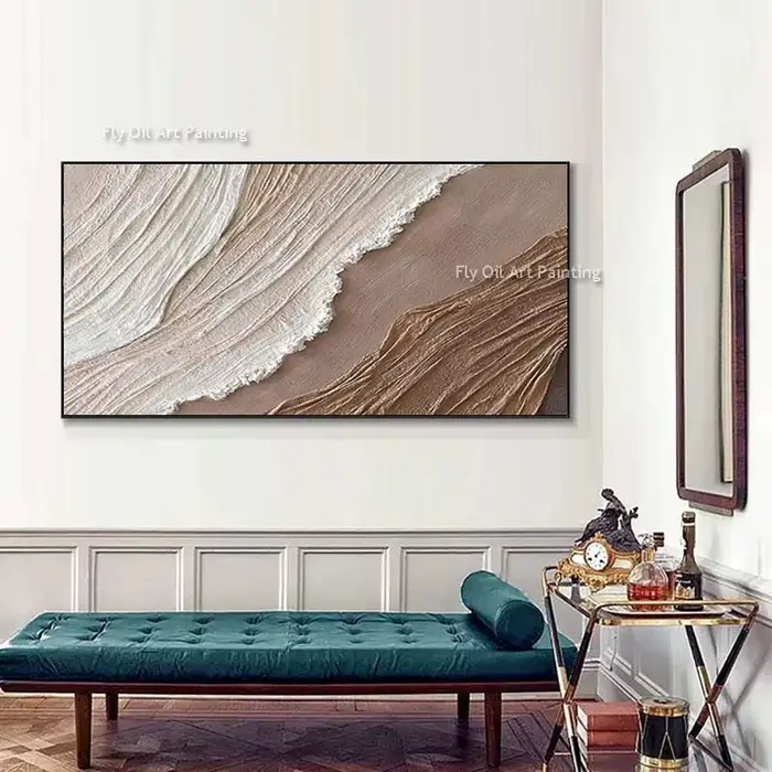 Peinture à l'huile d'optique texturée abstraite de vagues d'océan peinte à la main