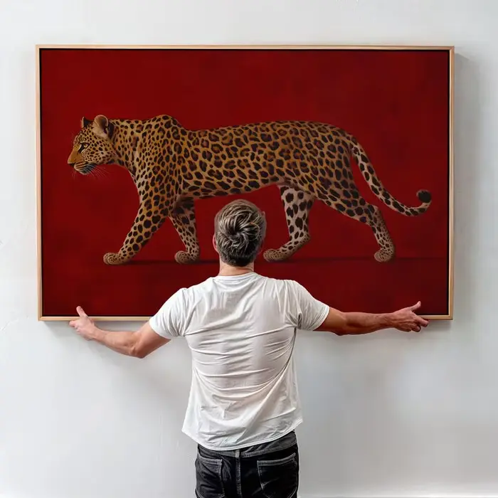 Peinture murale sur toile vintage léopard rouge sans cadre