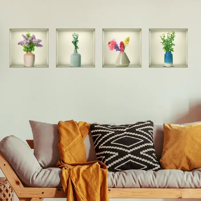 Autocollant mural en forme de vases et de fleurs