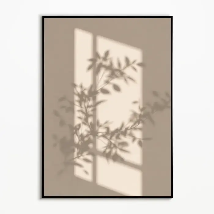 1 pièce - Affiche Paysage Wabi-sabi avec Ombre de Plante - Art Mural Minimaliste aux Tons Chauds ave