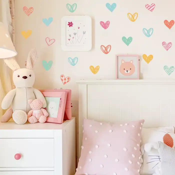 Nouveaux autocollants muraux coeur colorés différentes formes coeurs Art stickers muraux pour enfant