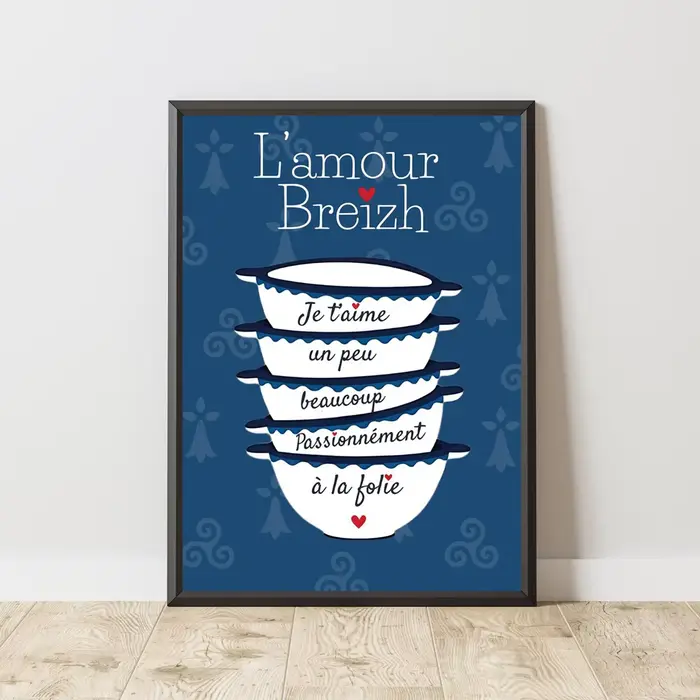 Impression sur toile « Love Breizh » Bretagne, affiche moderne, esthétique bohème rustique française