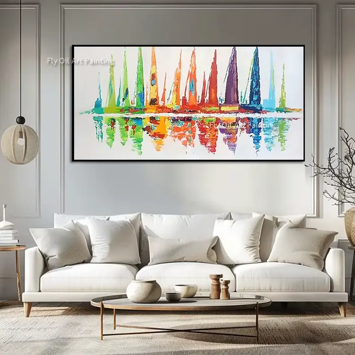 Toile murale épaisse avec voiliers colorés de la mer blanche