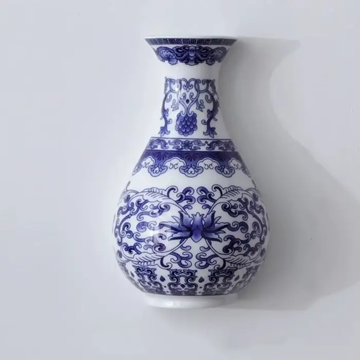 Vase mural en céramique bleu et blanc, style antique moderne, fait main, décoratif, pour fleurs, hyd