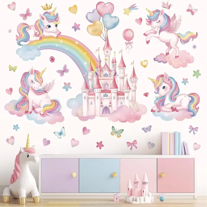 Autocollant mural Château Licorne pour chambre d'enfant