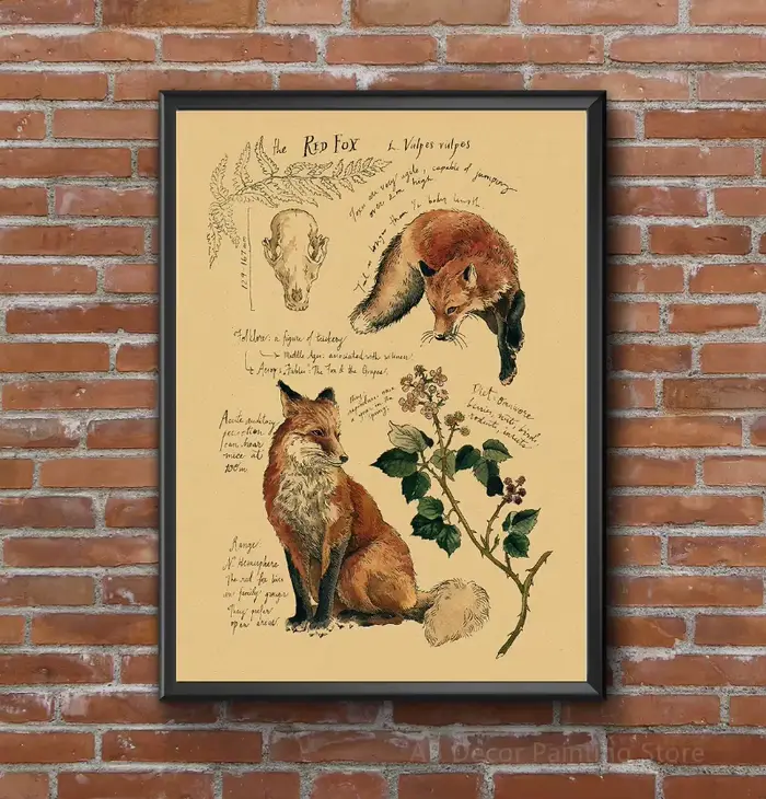 Affiches rétro Dragon//renard/chien/loup/oiseau/ours