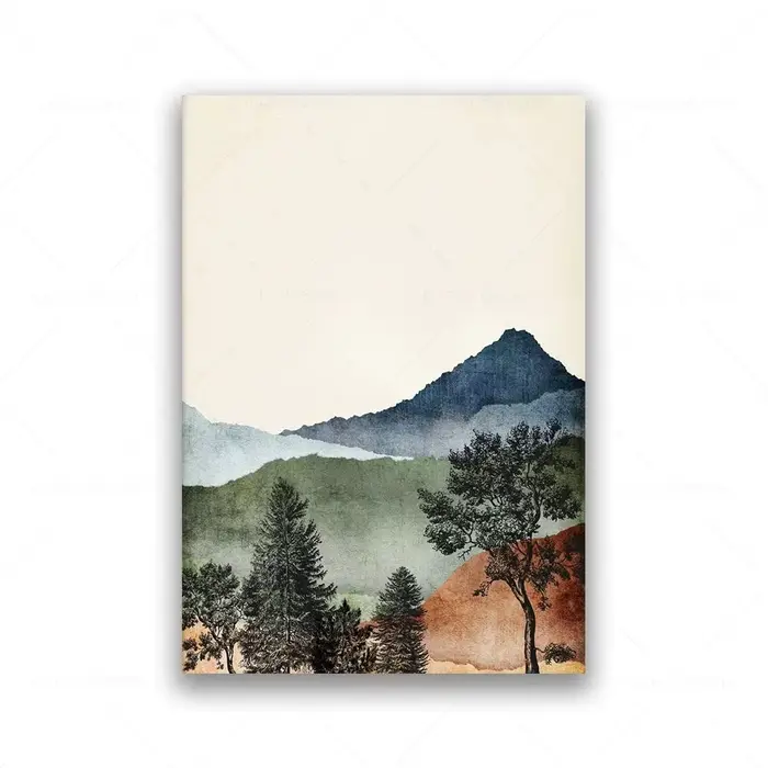 Toile d'art mural aquarelle, paysage de forêt de montagne, peinture, affiche nordique et image mural
