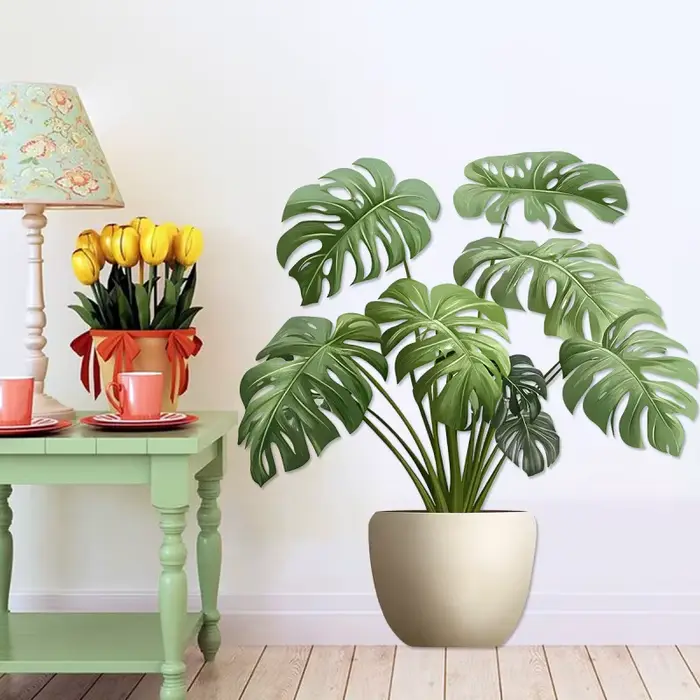 Autocollant mural 3D en vinyle, Pot de plante verte, décoratif pour bureau, salle de bains, salon, décoration de la maison, papier peint imperméable