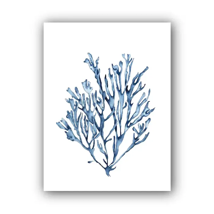 Affiche d'algues bleues imprimées, aquarelle de corail bleu, peinture sur toile d'art mural côtier,