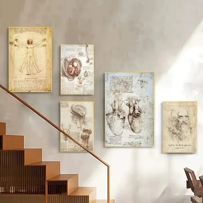 Leonardo Da Vinci manuscrit homme de Vitruve affiches Vintage rétro chambre Bar café