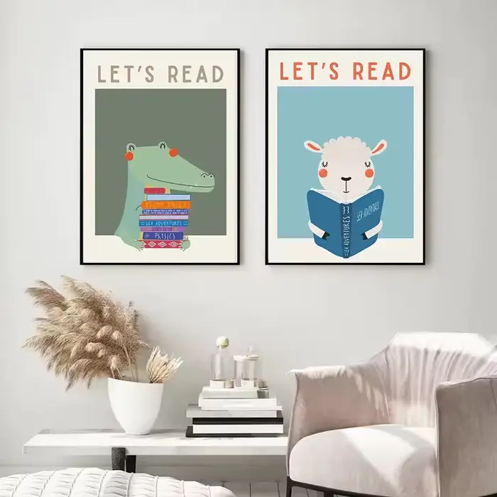 Affiches colorées de lecture pour enfants, imprimés modernes pour salle de classe d'enfant en bas âge, peinture sur toile, images murales, décor de chambre d'enfant de maison