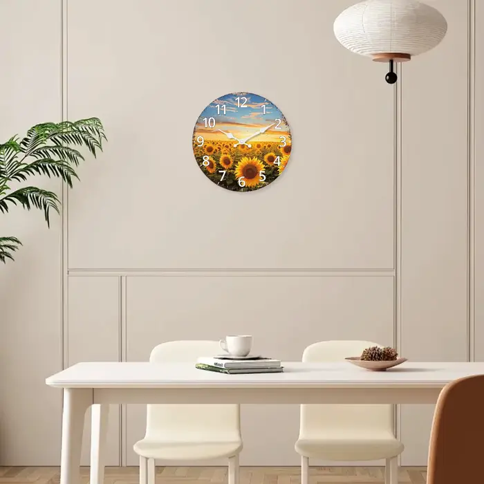 À la mode crépuscule tournesol jardin modèle horloge murale en bois salon chambre cuisine décoration de la maison