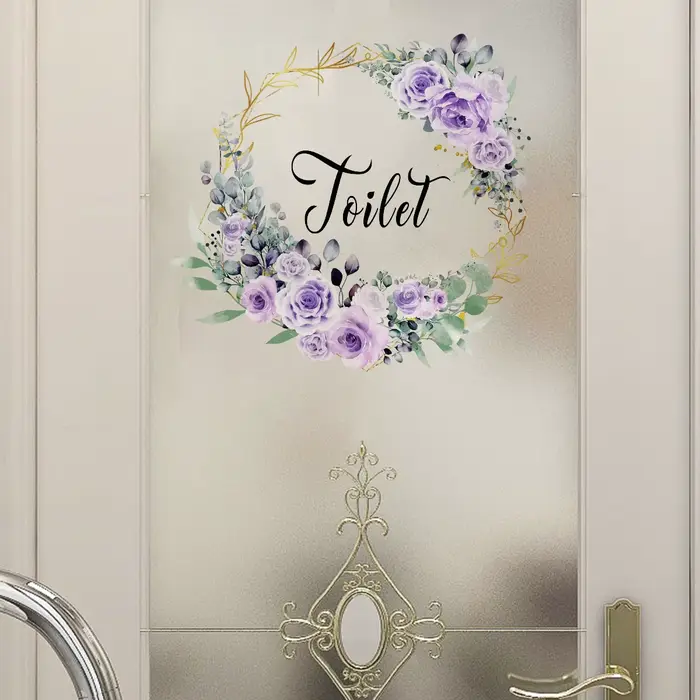 Autocollants muraux de porte de toilette en forme de fleur