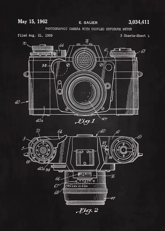 Affiches de plans de photographie de brevet moderne, impressions abstraites, toile, coutumes et impr