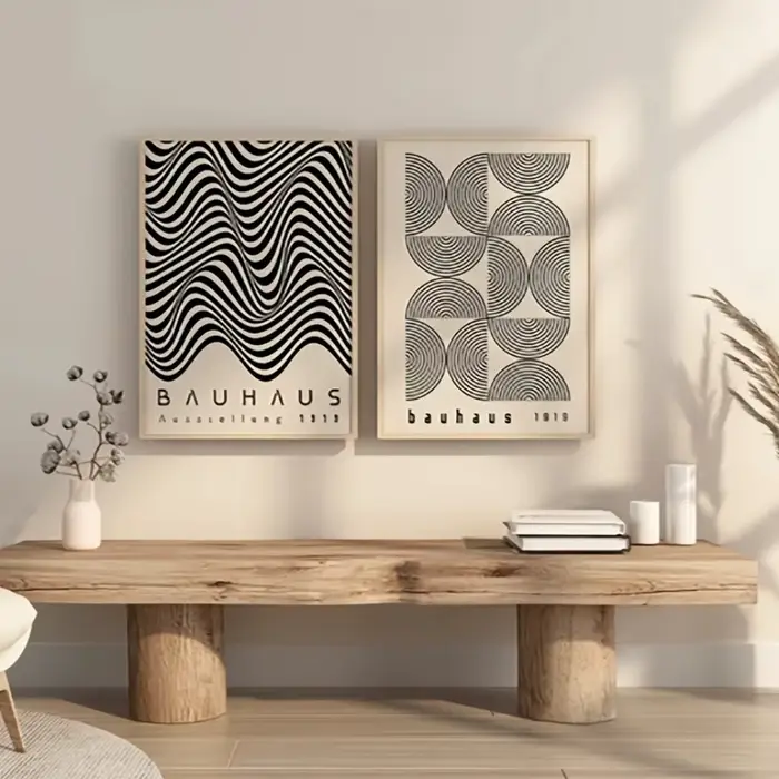 Deux peintures sur toile noires et blanches de Style Bauhaus rétro