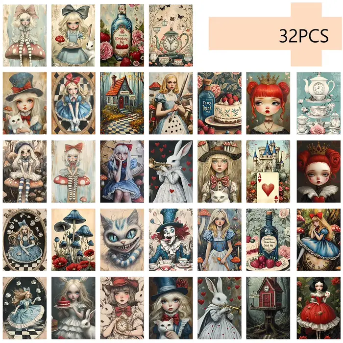 32 pièces, cartes postales Alice au pays des merveilles, fantaisie, cadeaux d'anniversaire/anniversa
