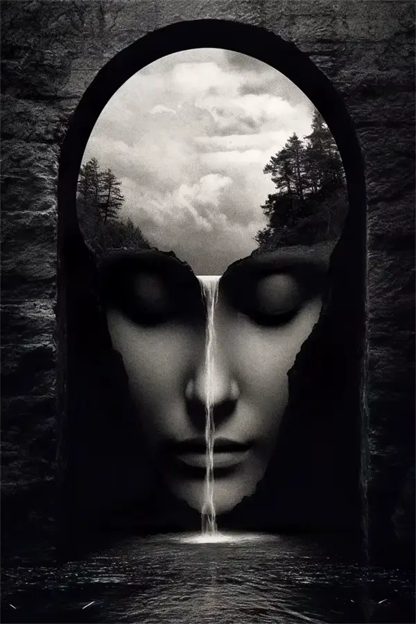 Affiche murale abstraite de paysage de visage de montagne de femme de nature humaine, peinture de to