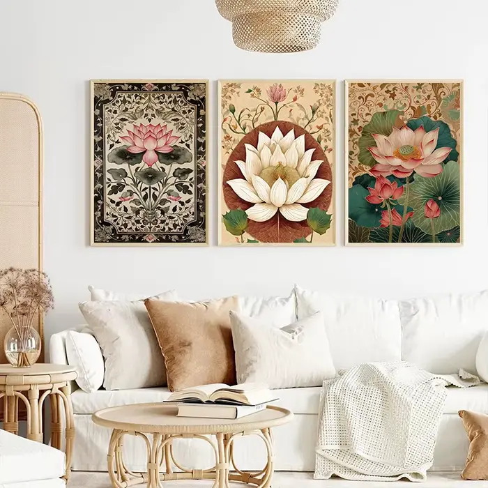 Affiches rétro modernes classiques de fleurs de Lotus rose