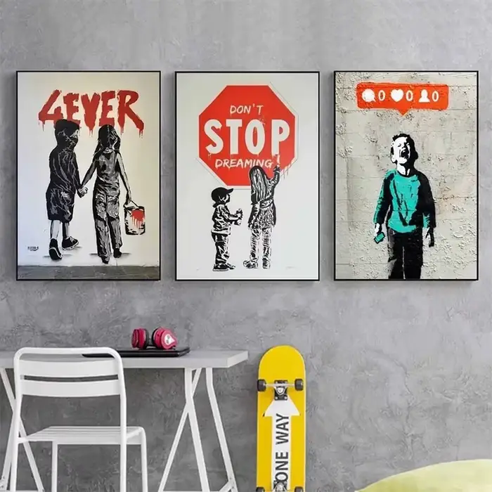 Banksy Street Graffiti toile peinture décorative, fille avec ballon, suivez vos rêves, affiche d'art de singe, impressions, décor mural de chambre