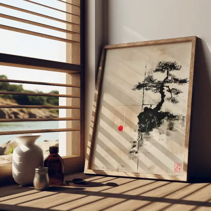 Affiche d'art de paysage de Style à l'encre japonaise Zen Bonzai Wabi Sabi