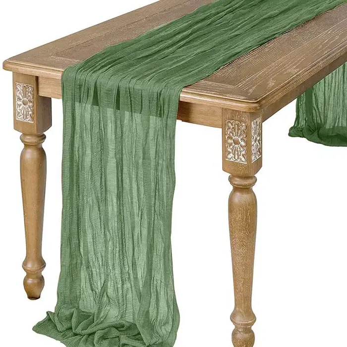 Chemin de Table en gaze semi-transparente, tissu à sauge, réglage de Table, salle à manger, décorati