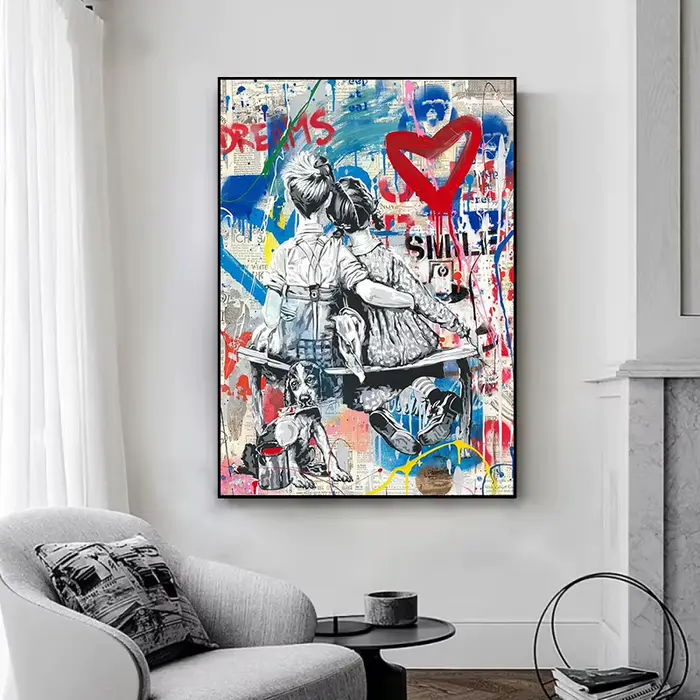 Banksy Art mural je t'aime pour toujours inspiré Graffiti Pop Art toile peinture enfants baiser rue affiche impressions pour décor de chambre