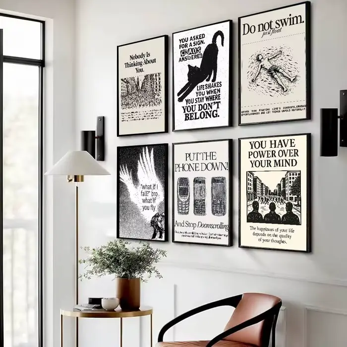 Affiche murale autocollante populaire grand format avec texte d'encouragement positif, en papier artistique, pour décoration de café, bar ou chambre