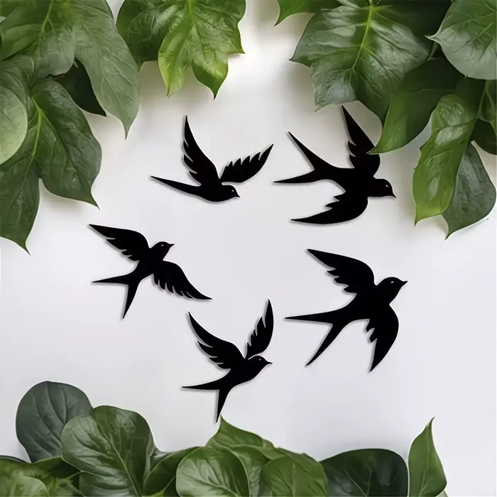 Ensemble de 5 panneaux muraux en forme d'hirondelle noire, décoration murale en bois à silhouette si