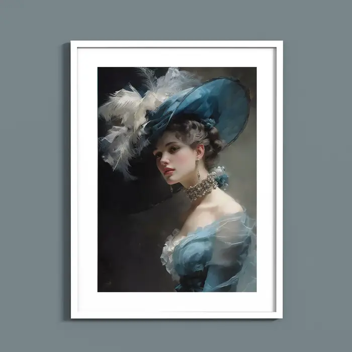 Affiche de Portrait de femme Vintage élégante en grand chapeau