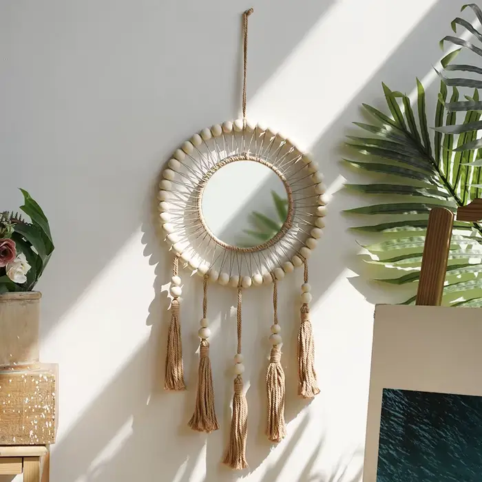 Miroirs décoratifs en perles de bois tissées à la main