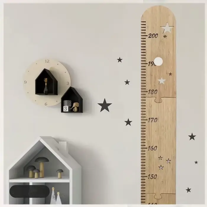 Règle de tableau de croissance nordique en bois pour enfants, autocollants de mesure de compteur mur