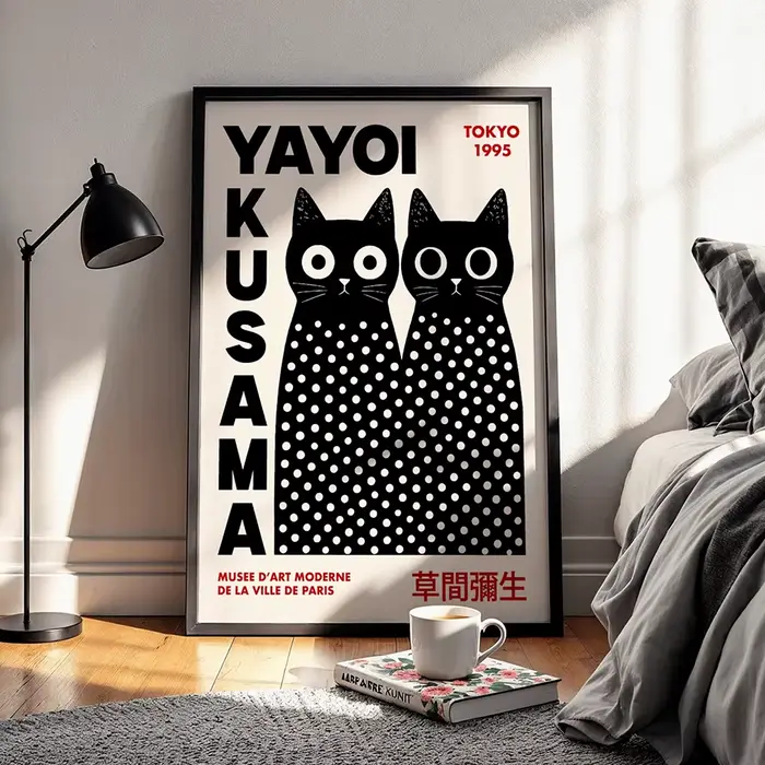 Yayoi Kusama – peinture sur toile de chat noir