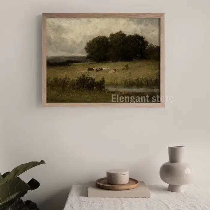 Toile de peinture à l'huile de vache prairie