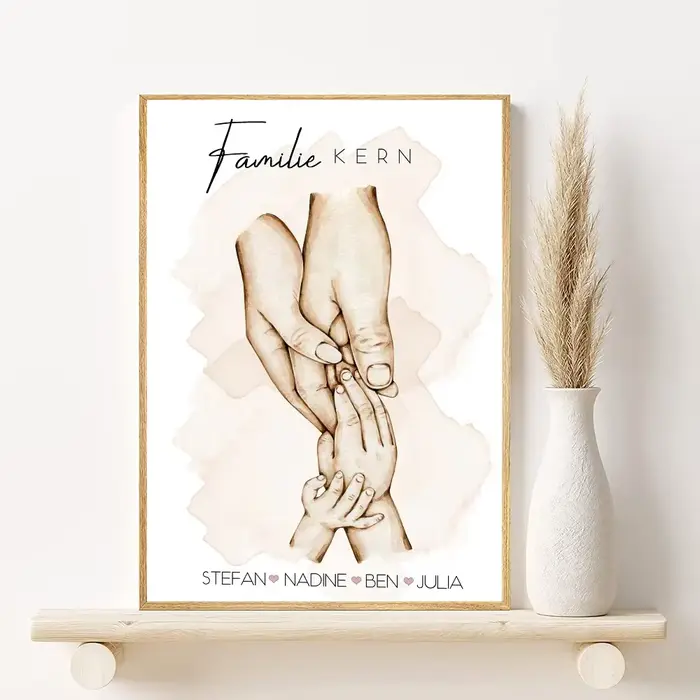 Affiche d'art abstrait mains familiales
