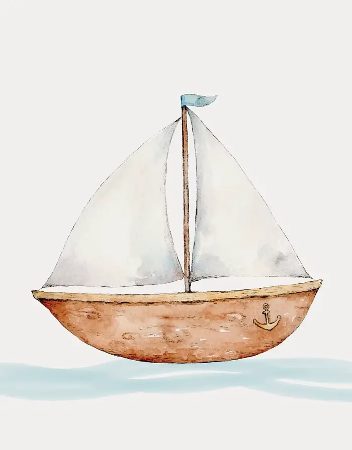 Affiche d'art de bateau nautique de Style dessin animé, ancre de chambre d'enfants, roue de bateau,