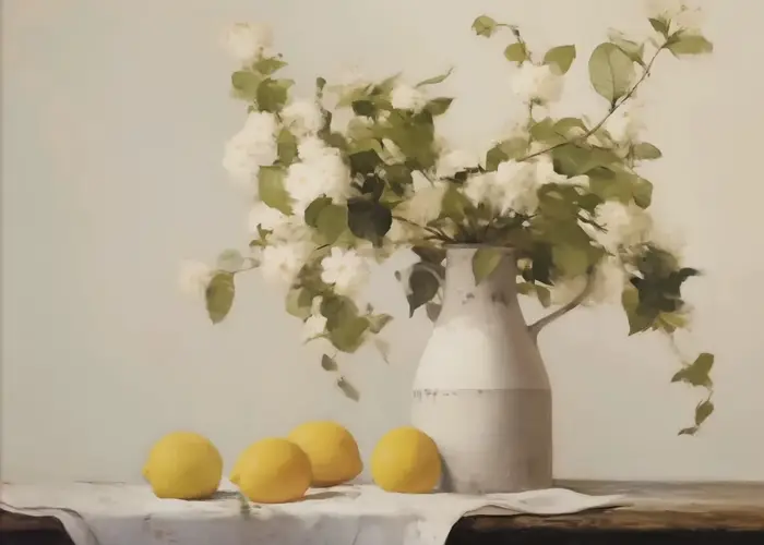 Fruits antiques nature morte pommes citron oeufs fleur Olive toile peinture affiche impression Vinta