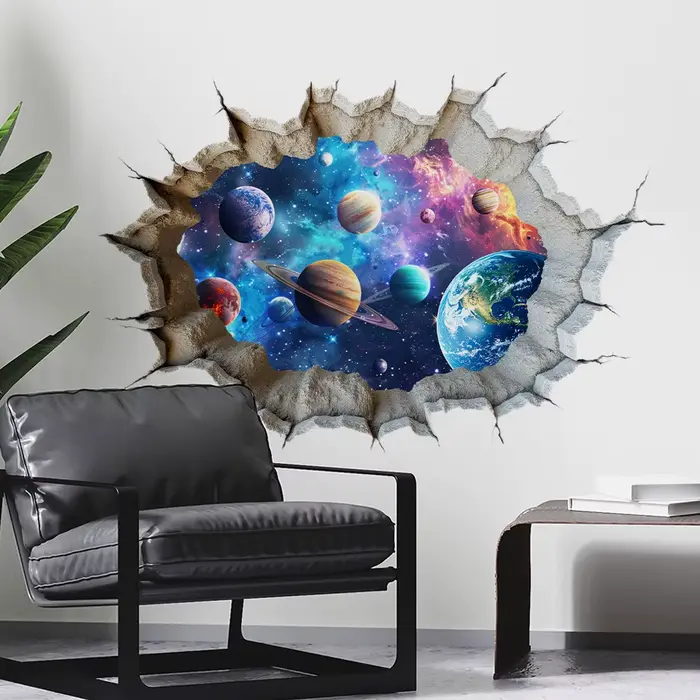 Autocollant mural de planète spatiale à trous de dessin animé
