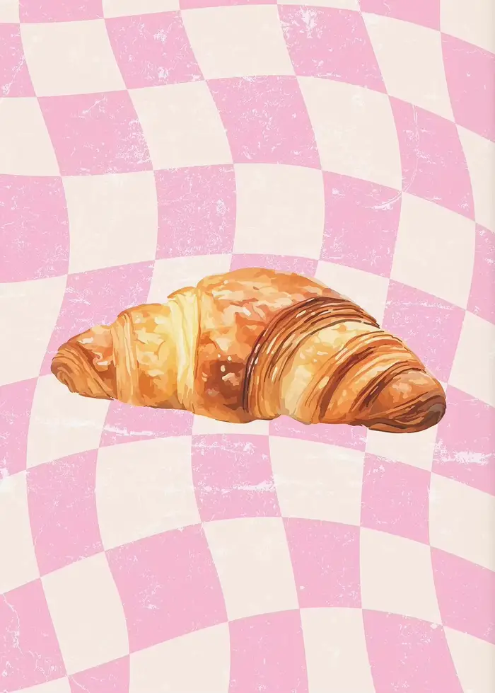 Pâtes Croissant café à la mode manger rose cerise citron figue citation affiche toile peinture impre