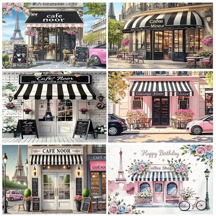 Bannière de fond de Buffet de boutique de café de Paris