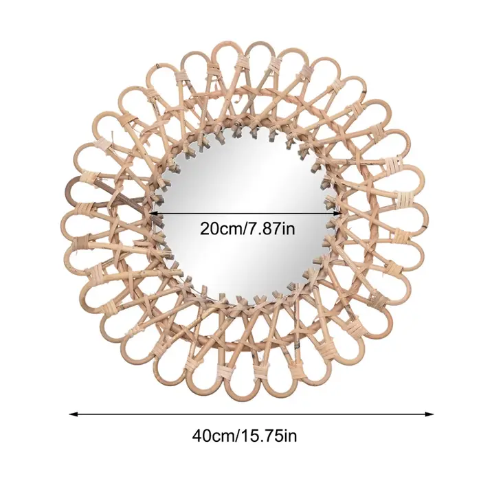 Miroir rond en rotin nordique pour la décoration intérieure, WUNICEF, miroir d'art